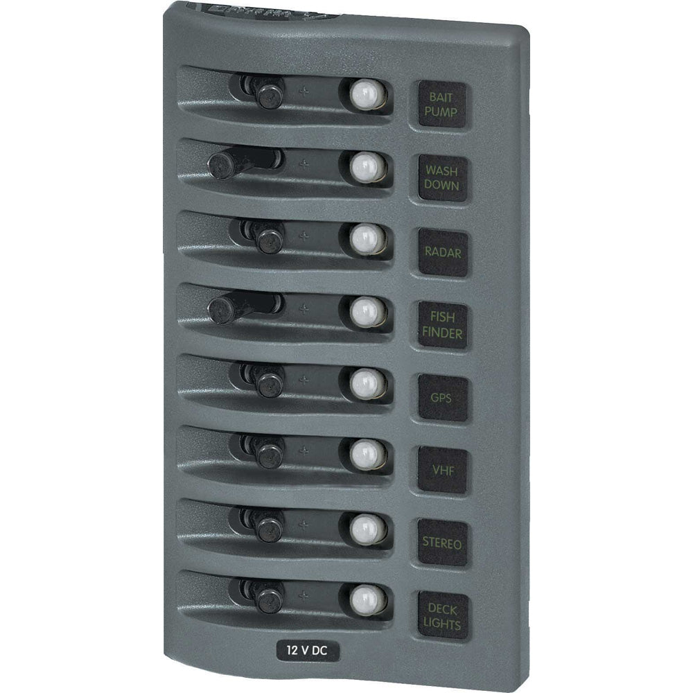 Blue Sea 4378 WeatherDeck Water Resistant Circuit Breaker Panel - 8 Position - Grey [4378]