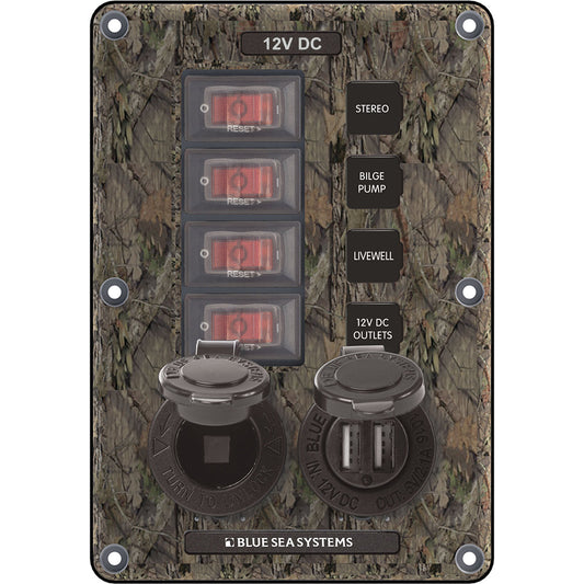 Blue Sea 4324 Circuit Breaker Switch Panel 4 Postion - Camo w/12V Socket  Dual USB [4324]