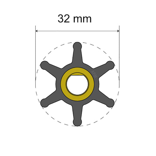 Albin Pump Premium Impeller Kit - 32 x 8 x 12mm - 6 Blade - Single Flat Insert [06-01-001]