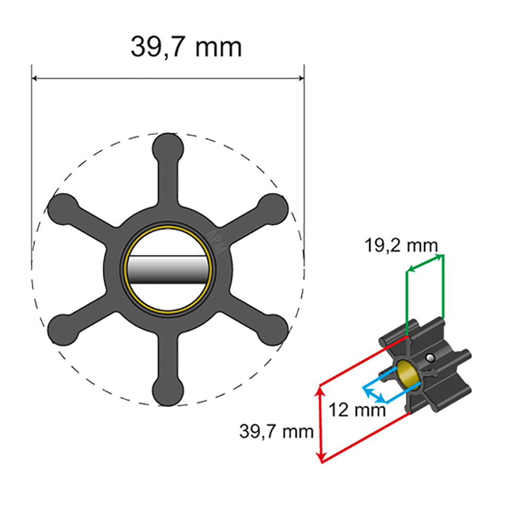 Albin Pump Premium Impeller Kit - 39.7 x 12 x 19.2mm - 6 Blade - Pin Insert [06-01-002]