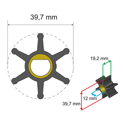 Albin Pump Premium Impeller Kit - 39.7 x 12 x 19.2mm - 6 Blade - Single Flat Insert [06-01-004]