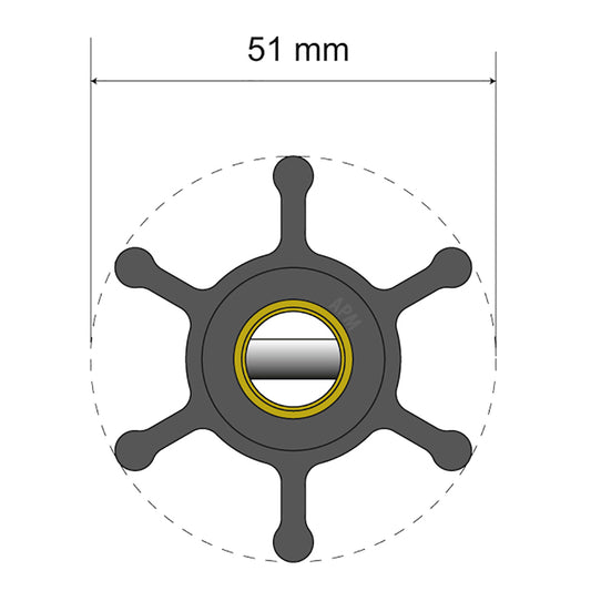 Albin Pump Premium Impeller Kit - 51 x 22 x 12mm - 6 Blade - Pin Insert [06-01-005]