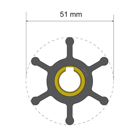 Albin Pump Premium Impeller Kit - 51 x 12.7 x 22mm - 6 Blade - Key Insert [06-01-007]