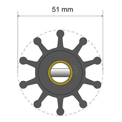 Albin Pump Premium Impeller Kit - 51 x 12 x 22mm - 10 Blade - Pin Insert [06-01-010]