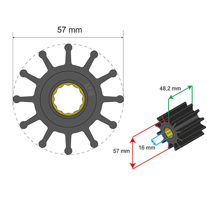 Albin Pump Premium Impeller Kit 57 x 16 x 48.2mm - 12 Blade - Spline Insert [06-01-014]