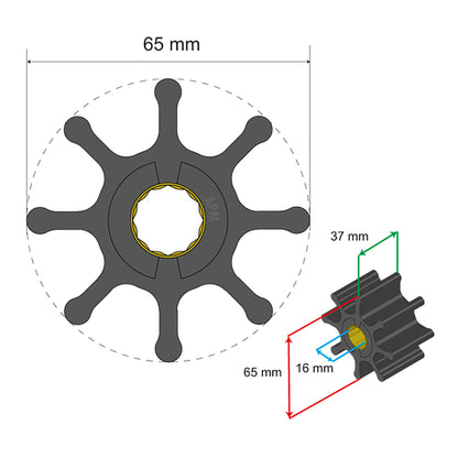 Albin Pump Premium Impeller Kit 65 x 16 x 37mm - 8 Blade - Spline Insert [06-01-017]