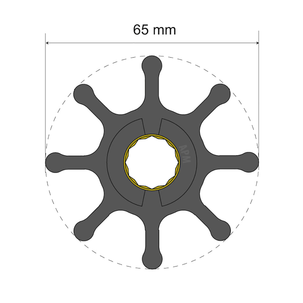 Albin Pump Premium Impeller Kit 65 x 16 x 37mm - 8 Blade - Spline Insert [06-01-017]