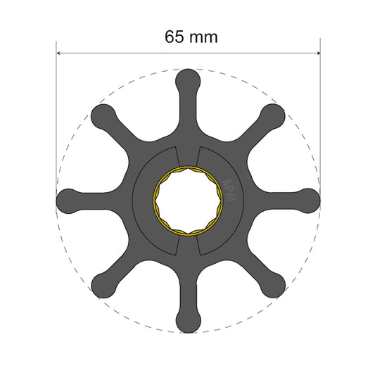 Albin Pump Premium Impeller Kit 65 x 16 x 37mm - 8 Blade - Spline Insert [06-01-017]