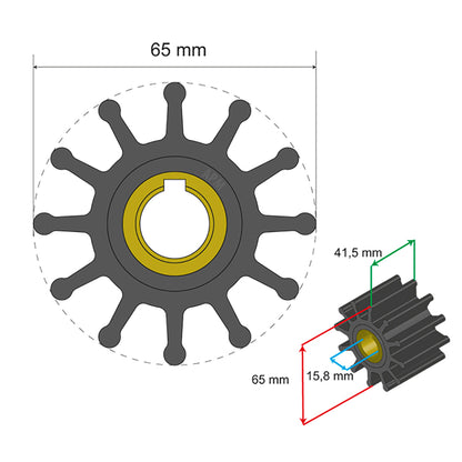 Albin Pump Premium Impeller Kit 65 x 15.8 x 41.5mm - 12 Blade - Key Insert [06-01-018]