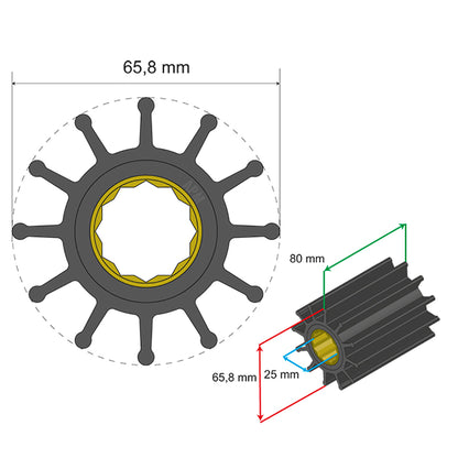 Albin Pump Premium Impeller Kit 65.8 x 25 x 80mm - 12 Blade - Spline Insert [06-01-020]