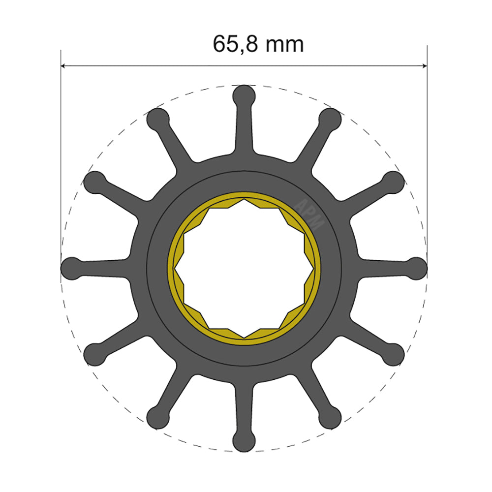 Albin Pump Premium Impeller Kit 65.8 x 25 x 80mm - 12 Blade - Spline Insert [06-01-020]