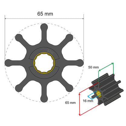 Albin Pump Premium Impeller Kit 65 x 16 x 50mm - 8 Blade - Spline Insert [06-01-021]