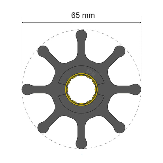 Albin Pump Premium Impeller Kit 65 x 16 x 50mm - 8 Blade - Spline Insert [06-01-021]