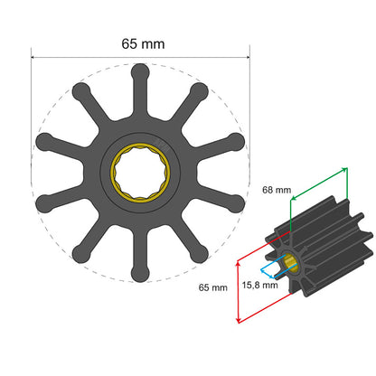 Albin Pump Premium Impeller Kit 65 x 15.8 x 68mm - 10 Blade - Spline Insert [06-02-022]