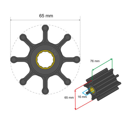 Albin Pump Premium Impeller Kit 65 x 16 x 76mm - 8 Blade - Spline Insert [06-02-024]