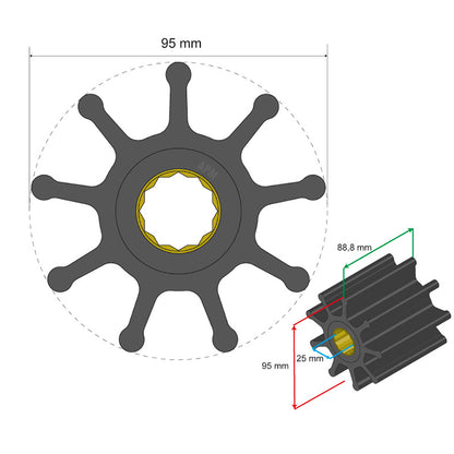 Albin Pump Premium Impeller Kit 95 x 25 x 88.8mm - 9 Blade - Spline Insert [06-02-029]