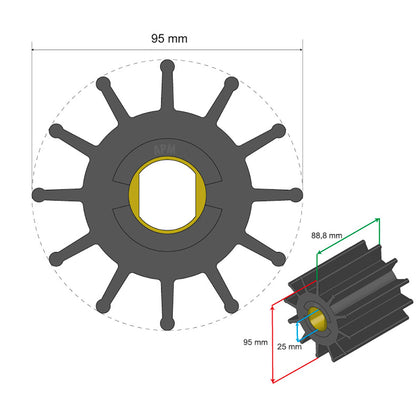 Albin Pump Premium Impeller Kit 95 x 25 x 88.8mm - 12 Blade - Double Flat Insert [06-02-030]