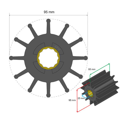 Albin Pump Premium Impeller Kit 95 x 25 x 95mm - 12 Blade - Spline Insert [06-02-032]