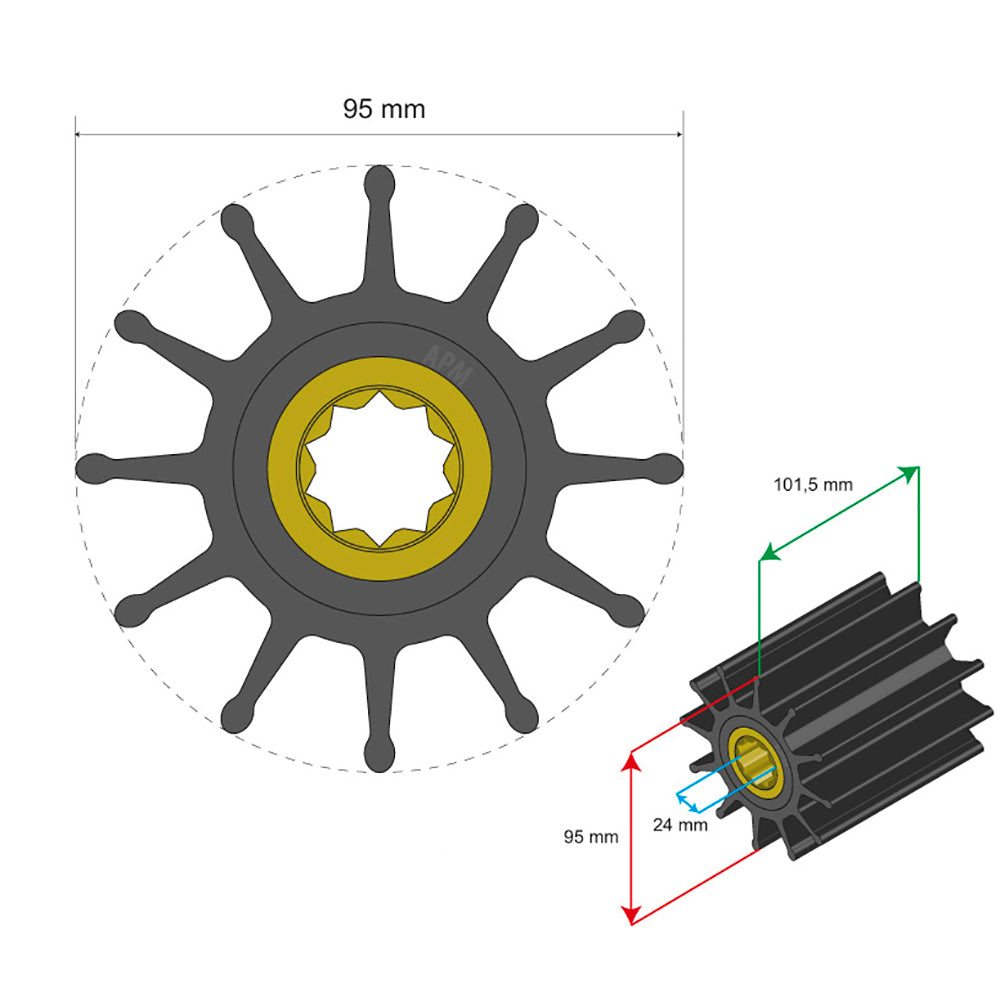 Albin Pump Premium Impeller Kit 95 x 24 x 101.5mm - 12 Blade - Double Flat Insert [06-02-034]