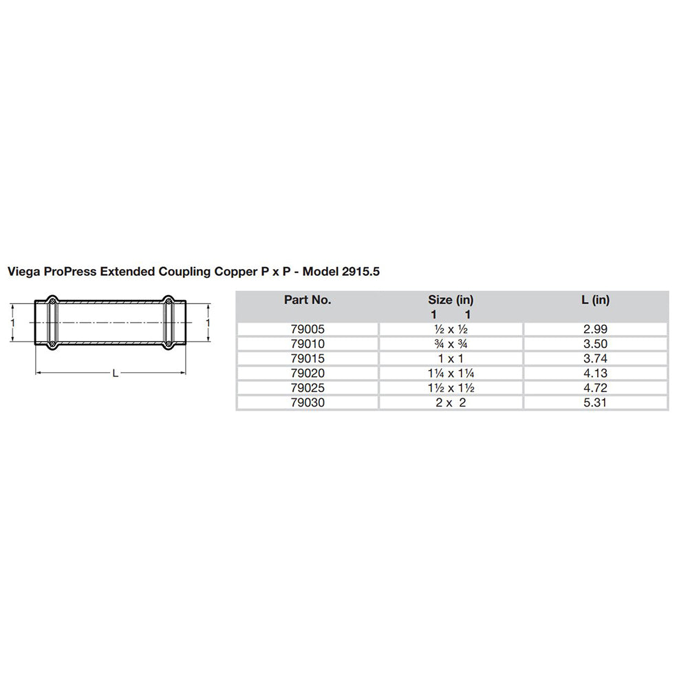 Viega ProPress 1-1/4" Extended Coupling w/o Stop - Double Press Connection - Smart Connect Technology [79020]