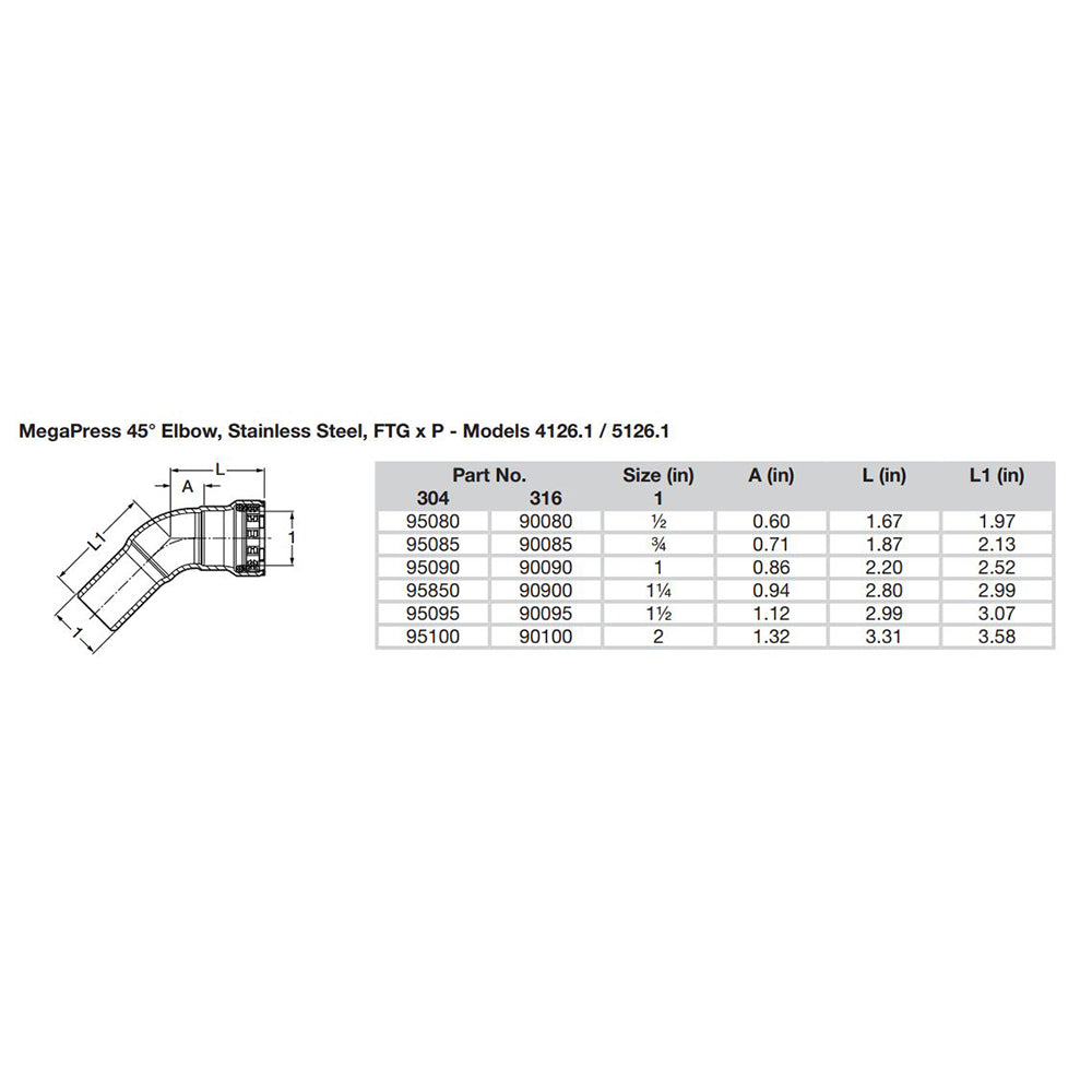 Viega MegaPress 1-1/2" 45 Stainless Steel 304 Elbow Street - Press Connection - Smart Connect Technology [95095]