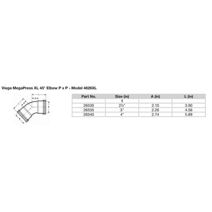 Viega MegaPress 2-1/2" 45 Carbon Steel Elbow w/FKM - Double Press Connection - Smart Connect Technology [26530]