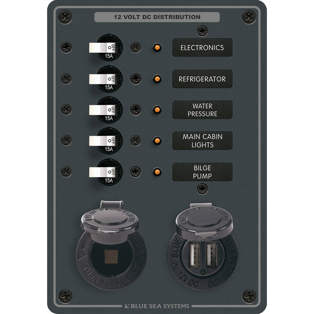 Blue Sea 8120 Breaker Panel 5 Position w/DC Socket  Dual USB [8120]