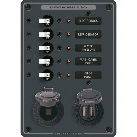 Blue Sea 8120 Breaker Panel 5 Position w/DC Socket  Dual USB [8120]