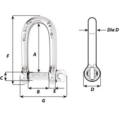 Wichard Self-Locking Long D Shackle - Diameter 4mm - 5/32" [01211]